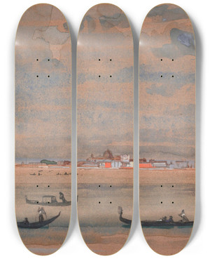 Triptych art skateboard deck of Arthur Bowen Davies Gondolas by Arthur Bowen Davies (1862-1928)
