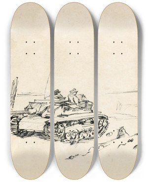 Triptych art skateboard deck of August Kratzer Panzer In Russland by August Kratzer (1913-1943)