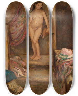 Triptych art skateboard deck of Tadeusz Makowski Painter And A Model by Tadeusz Makowski (1882-1932)