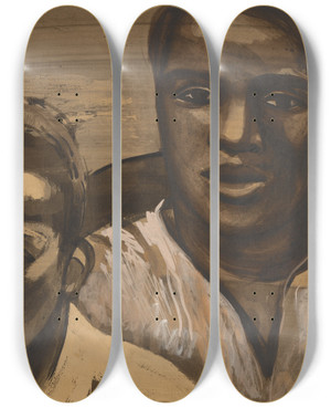 Triptych art skateboard deck of Elizabeth Olds Two Boys by Elizabeth Olds (1896-1991)