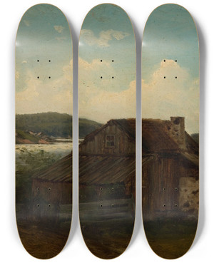 Triptych art skateboard deck of Amaldus Nielsen Fra Sponga Mandal by Amaldus Nielsen (1838-1932)