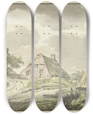 Triptych art skateboard deck of Jan Bulthuis Boerenhuis Aan De Splitsing Van Een Landweg by Jan Bulthuis (1750-1801)