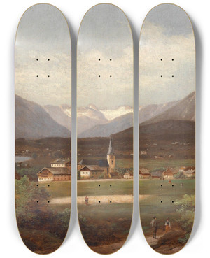 Triptych art skateboard deck of Ferdinand Lepie Blick Ber Den Altausseersee by Ferdinand Lepie (1824-1883)