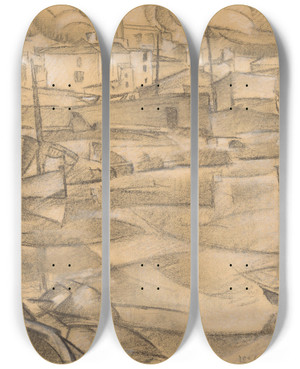 Triptych art skateboard deck of Leo Gestel De Haven Van Mallorca by Leo Gestel (1881-1941)