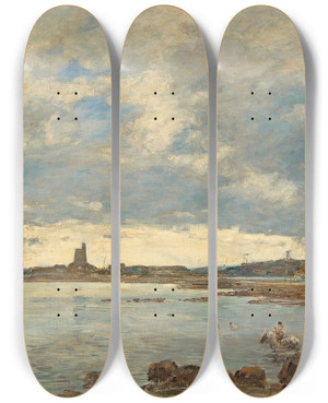 Triptych art skateboard deck of Eugne Boudin St Vaastlahougue by Eugene Boudin (1824-1898)