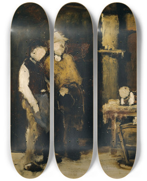 Triptych art skateboard deck of Mihly Munkcsy Der Trinker by Mihaly Munkacsy (1844-1900)