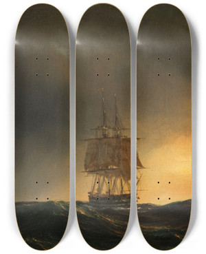 Triptych art skateboard deck of Anton Melbye Groer Segler Auf Hoher See by Anton Melbye (1818-1875)