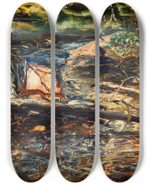 Triptych art skateboard deck of Ernst Josephson Landscape With Stream by Ernst Josephson (1851-1906)