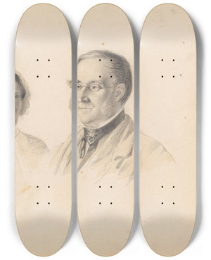 Triptych art skateboard deck of Adolph Tidemand Double Portrait by Adolph Tidemand (1814-1876)