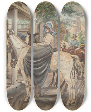 Triptych art skateboard deck of Edward Lamson Henry Waiting by Edward Lamson Henry (1841-1919)