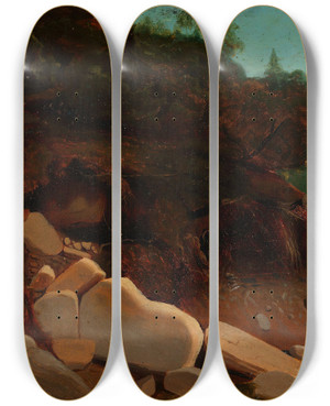 Triptych art skateboard deck of August Cappelen Nature Study With Rocks by August Cappelen (1827-1852)