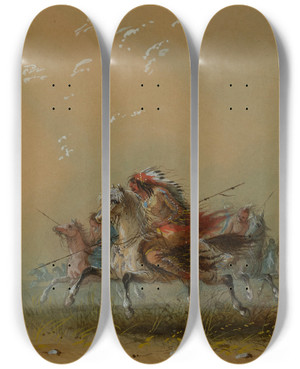 Triptych art skateboard deck of Alfred Jacob Miller Indians On The War Path by Alfred Jacob Miller (1810-1874)