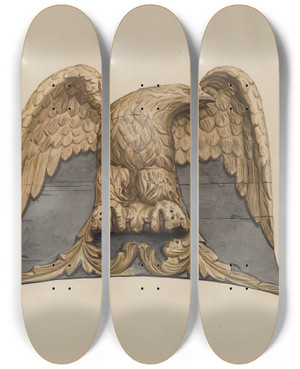 Triptych art skateboard deck of Flora Merchant Spread Eagle Relief by Flora Merchant