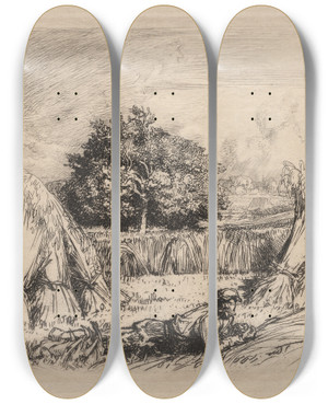 Triptych art skateboard deck of Auguste Louis Lepre Javelles De Seigle Crvecoeur by Auguste Louis Lepere (1849-1918)