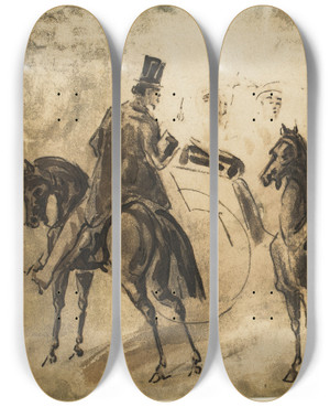 Triptych art skateboard deck of Constantin Guys Riders And Equipage by Constantin Guys (1805-1892)