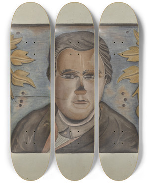 Triptych art skateboard deck of Sumner Merrill Stern Board Carving by Sumner Merrill