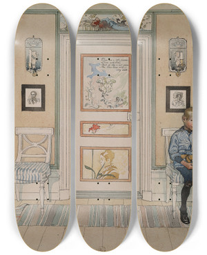 Triptych art skateboard deck of Carl Larsson In The Corner by Carl Larsson (1853-1919)