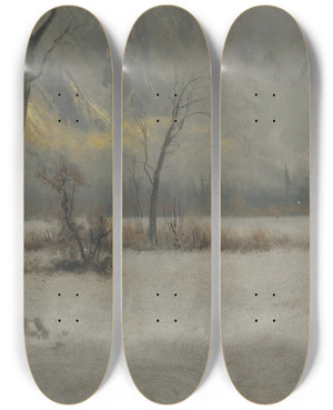 Triptych art skateboard deck of Albert Bierstadt Winter Landscape_2 by Albert Bierstadt (1830-1902)
