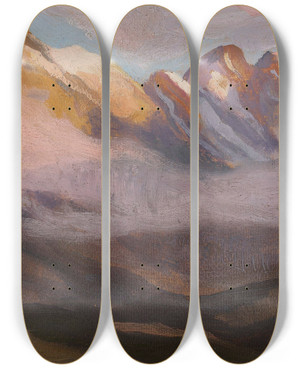 Triptych art skateboard deck of Stanisaw Ignacy Witkiewicz Landscape With Blossoming Trees by Stanislaw Ignacy Witkiewicz (1885-1939)