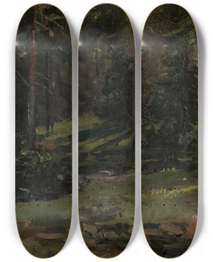 Triptych art skateboard deck of Gerhard Munthe Wooded Landscape by Gerhard Munthe (1849-1929)