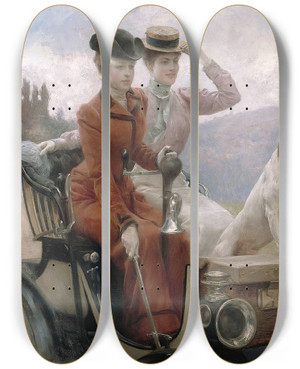 Triptych art skateboard deck of Julius Leblanc Stewart Les Dames Goldsmith by Julius Leblanc Stewart (1855-1919)