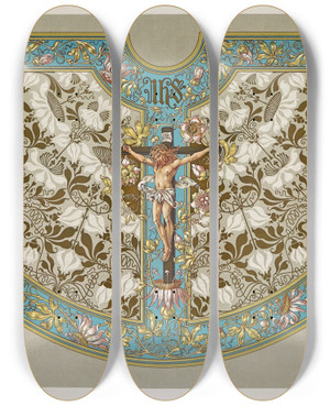 Triptych art skateboard deck of Anton Seder Die Pflanze In Kunst Und Gewerbe Pl040 by Anton Seder (1850-1916)