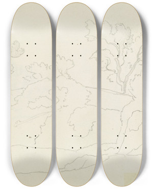 Triptych art skateboard deck of August Lucas Italian Landscape by August Lucas (1803-1863)