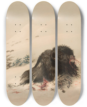 Triptych art skateboard deck of George Catlin Buffalo Bull In Snow Drift by George Catlin (1796-1872)