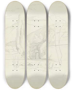 Triptych art skateboard deck of Eduard Von Steinle Villa Hadrian Bei Tivoli by Eduard Von Steinle (1810-1886)