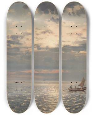 Triptych art skateboard deck of Amaldus Nielsen Solspeil by Amaldus Nielsen (1838-1932)