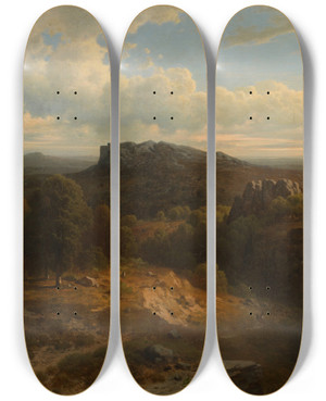 Triptych art skateboard deck of Theodor Kotsch Der Regenstein Im Harz by Theodor Kotsch (1818-1884)