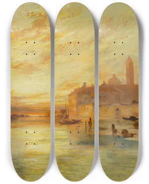 Triptych art skateboard deck of Thomas Moran Venice_3 by Thomas Moran (1837-1926)