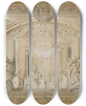 Triptych art skateboard deck of Martin Frminet The Annunciation by Martin Freminet (1567-1619)