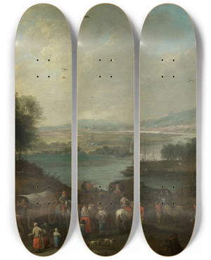 Triptych art skateboard deck of Karel Breydel Landscape With Figures_1 by Karel Breydel (1678-1733)