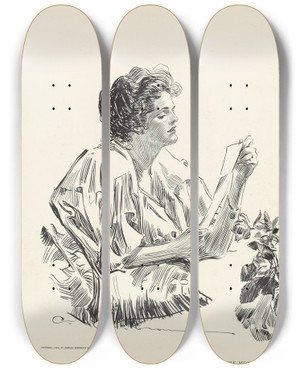 Triptych art skateboard deck of Charles Dana Gibson The Morning Note_1 by Charles Dana Gibson (1867-1944)