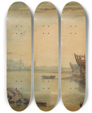 Triptych art skateboard deck of Joseph Mallord William Turner Teignmouth Devonshire by Joseph Mallord William Turner (1775-1851)