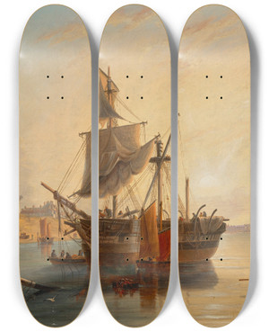 Triptych art skateboard deck of John Wilson Carmichael A Wreck Off Tantallon Castle by John Wilson Carmichael (1800-1868)