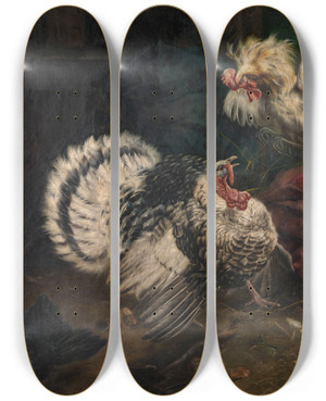Triptych art skateboard deck of Piet Van Engelen Fighting Cocks by Piet Van Engelen