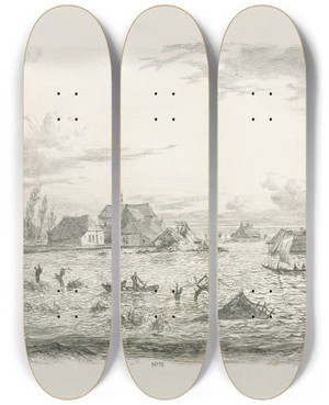 Triptych art skateboard deck of George Andries Roth Overstroming Te Kessel by George Andries Roth (1809-1887)