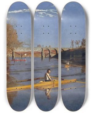 Triptych art skateboard deck of Thomas Eakins The Champion Single Sculls Max Schmitt In A Single Scull by Thomas Eakins (1844-1916)