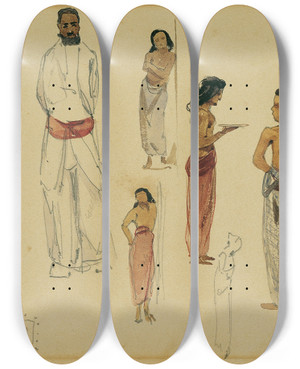 Triptych art skateboard deck of Joseph Selleny Singhalesische Priester Auf Ceylon by Joseph Selleny (1824-1875)