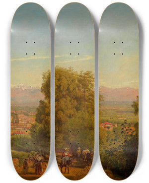 Triptych art skateboard deck of Jakob Alt Ansicht Von Turin by Jakob Alt (1789-1872)
