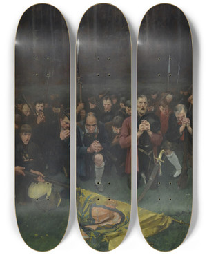 Triptych art skateboard deck of Albin Egger Lienz Prayer After The Battle Of Bergisel by Albin Egger Lienz (1868-1926)