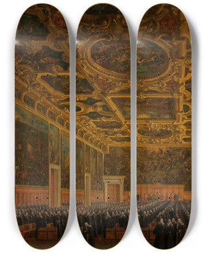 Triptych art skateboard deck of Giuseppe Borsato Der Doge Morosini Erhlt Den Kommandostab by Giuseppe Borsato (1771-1849)