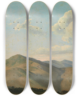 Triptych art skateboard deck of Simon Denis Mountainous Landscape At Vicovaro by Simon Denis (1755-1813)