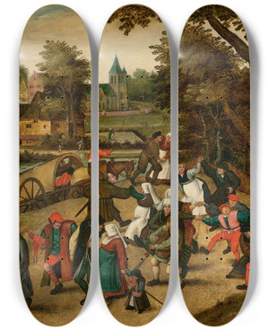 Triptych art skateboard deck of Pieter Brueghel The Younger Return From The Kermesse_3 by Pieter Brueghel The Younger (1565-1636)