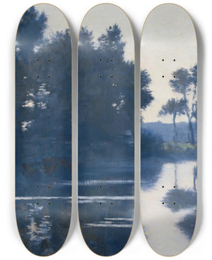 Triptych art skateboard deck of Alphonse Osbert La Tombe Du Soir Sur Loise by Alphonse Osbert (1857-1939)