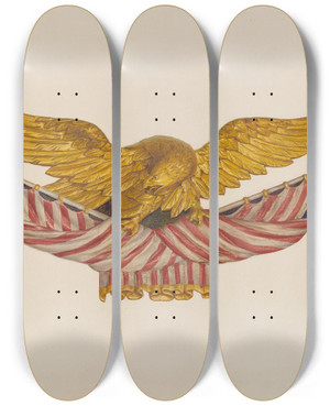 Triptych art skateboard deck of Alfred H Smith Eagle Sternpiece by Alfred H Smith