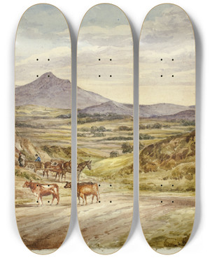 Triptych art skateboard deck of Elizabeth Murray Wicklow Hills by Elizabeth Murray (1815-1882)