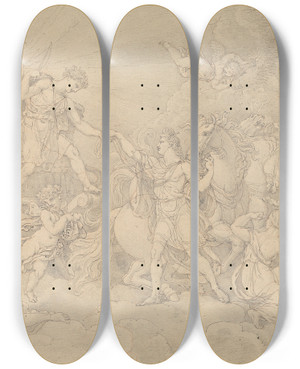 Triptych art skateboard deck of Edward Francis Burney Apollo And Phaeton by Edward Francis Burney (1760-1848)